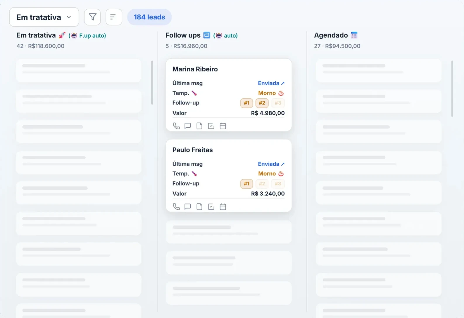 Funil de vendas do CRM Vectoris