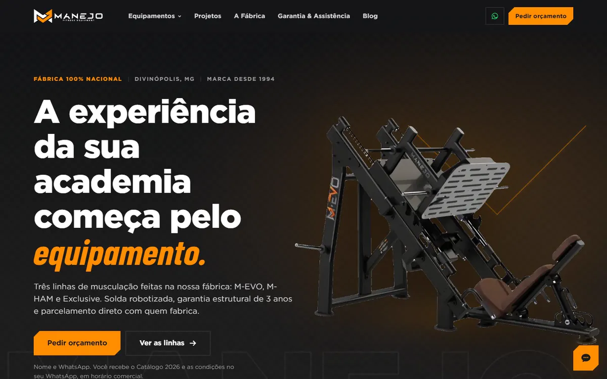 E-commerce de orçamento da Manejo Fitness