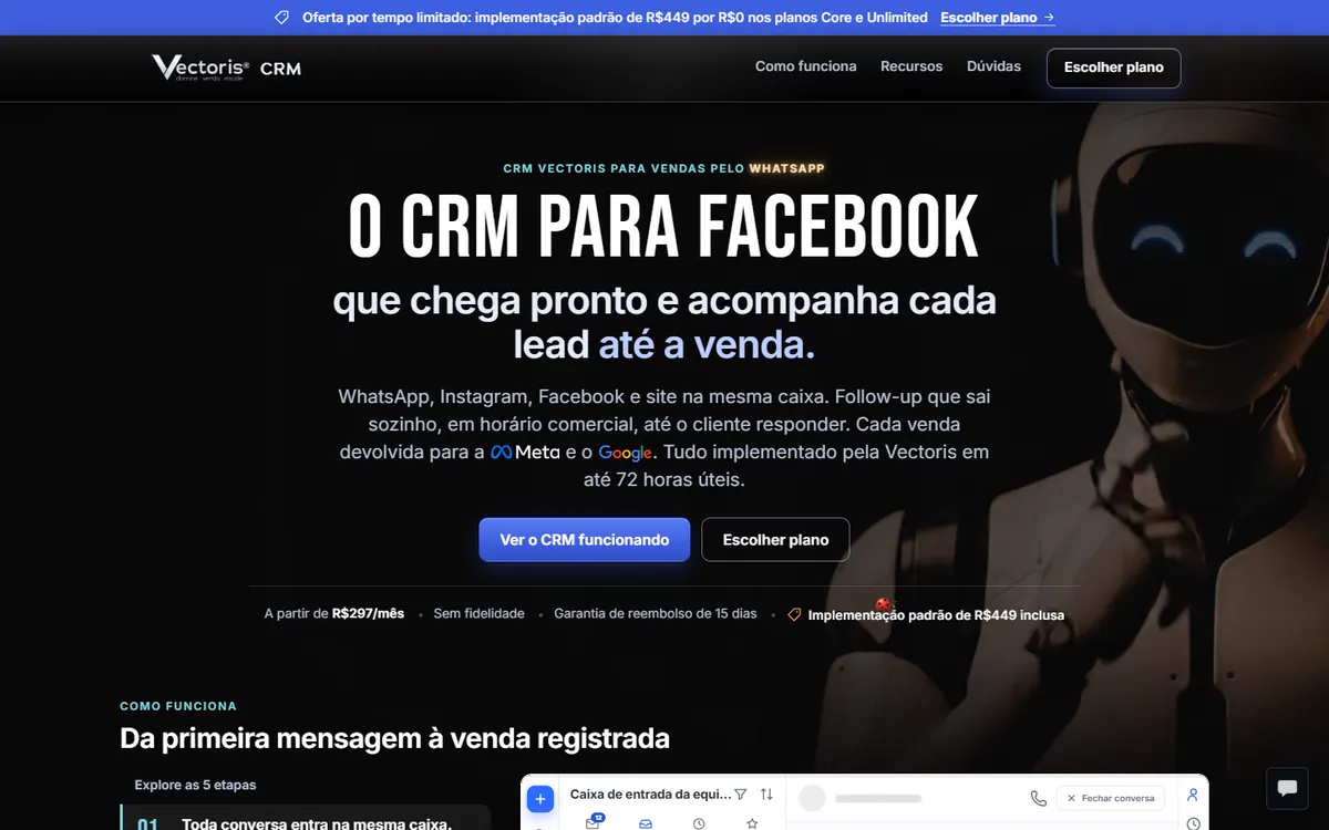 Página de vendas do CRM Vectoris